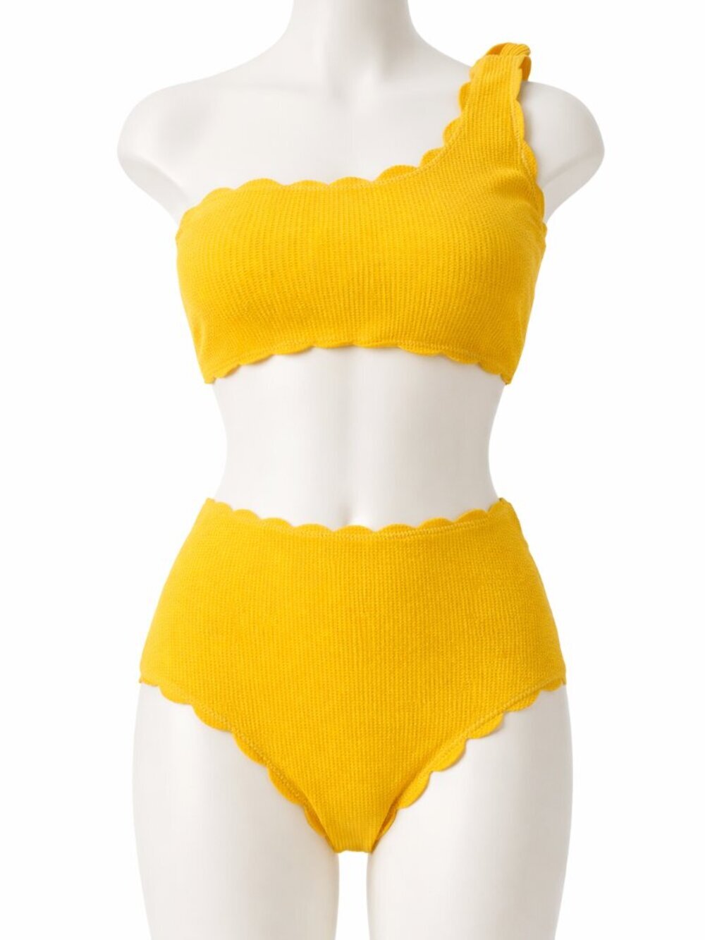NWT Molybell Mustard Yellow Ribbed Scalloped Bikini Set Size S